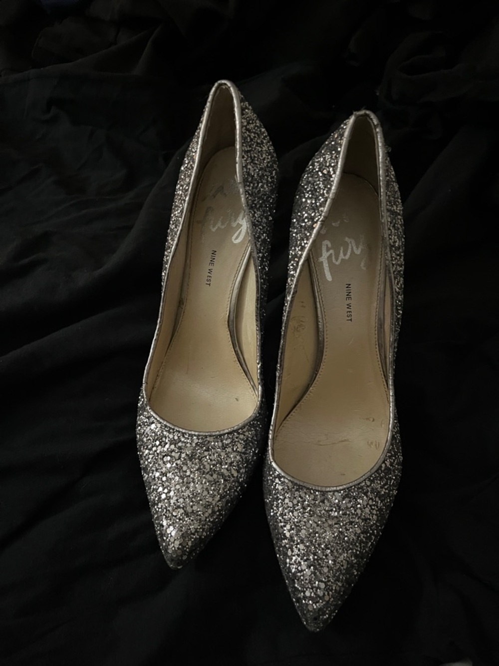 Nine West Love Fury - Silver Glitter Pointed-Toe Stiletto Heels